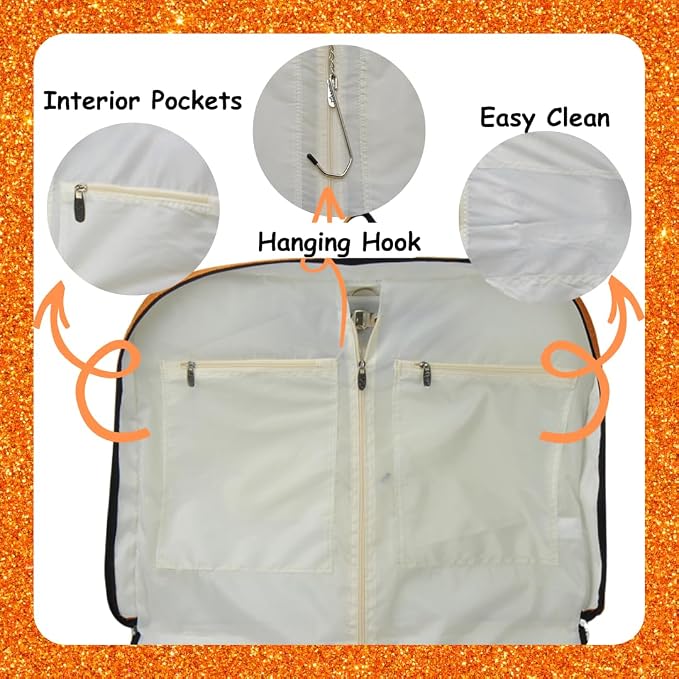 NGIL Glitter Travel Hanging Garment Bag (Glitter-Orange) | Garment Bag for Girls, Cheer Travel Bag, Dance Competition Bag, Cheer Dance Competition, Beauty Pageant