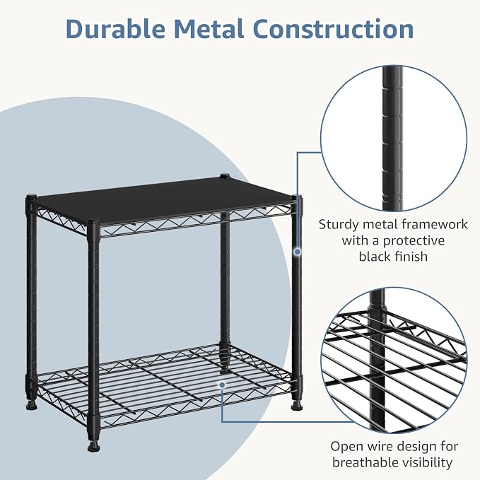 DUMOS 2-Tier Metal Storage Shelves, 23" W Wire Adjustable Standing Storage Rack Shelf, Heavy Duty Steel Shelving Unit Organizers for Kitchen Bathroom Pantry Garage, 23.2" Wx13.4 Dx22 H