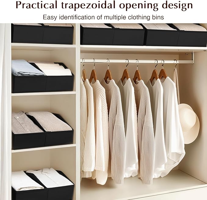 Homsorout Closet Organizers and Storage Bins - 4 Pack Collapsible Divided Trapezoidal Cube Storage Bins Baskets with Orange Handlefor Organizing Clothes Blankets, Toys, Books, Towels(Black)