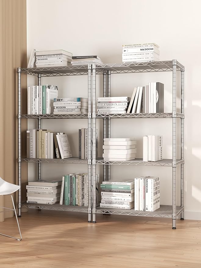 SINGAYE 4 Metal Shelves Wire Shelving Storage Shelf Adjustable Unit Pantry | 4 Tier Kitchen Laundry Room Organization Home Pantry Closet Bathroom Organizers Garage Rack 14" D x 24" W x 48" H Gray
