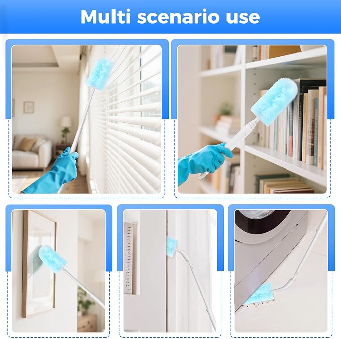 wlich 2 Replacement Extended Handles, Compatible with Swiffer Duster Refill | 10.6-28.7 In Telescopic Pole, 270 Deg Rotating Head, Durable Grip, Reaches Ceilings Fans Shelves & Corners for Home Cleaning