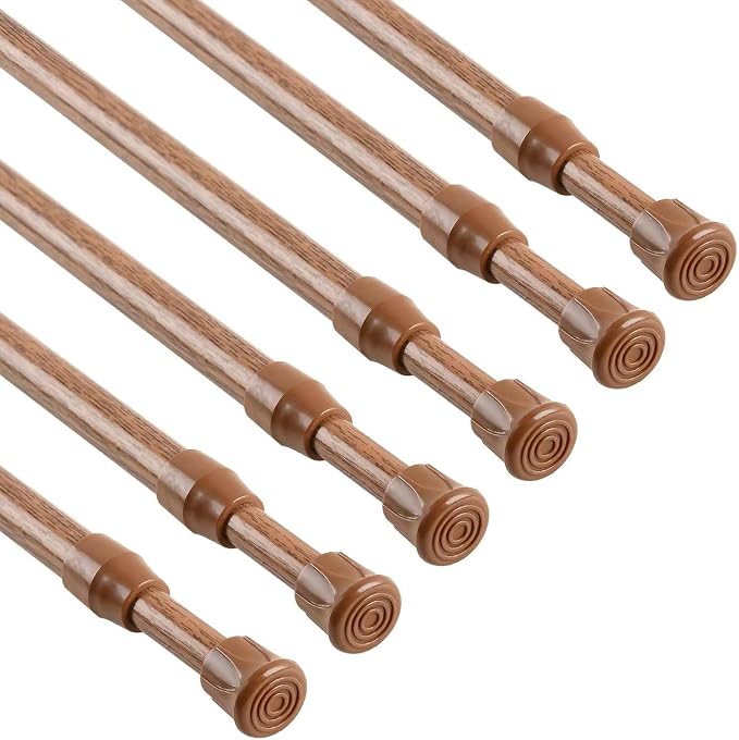 KXLife Tension Curtain Rod No Drill 16-28", Adjustable Spring Rod, 6Pcs | Oak, Expandable Tension Mounted, Renter Friendly, Non-Slip Ends, for Window, RV, Closet
