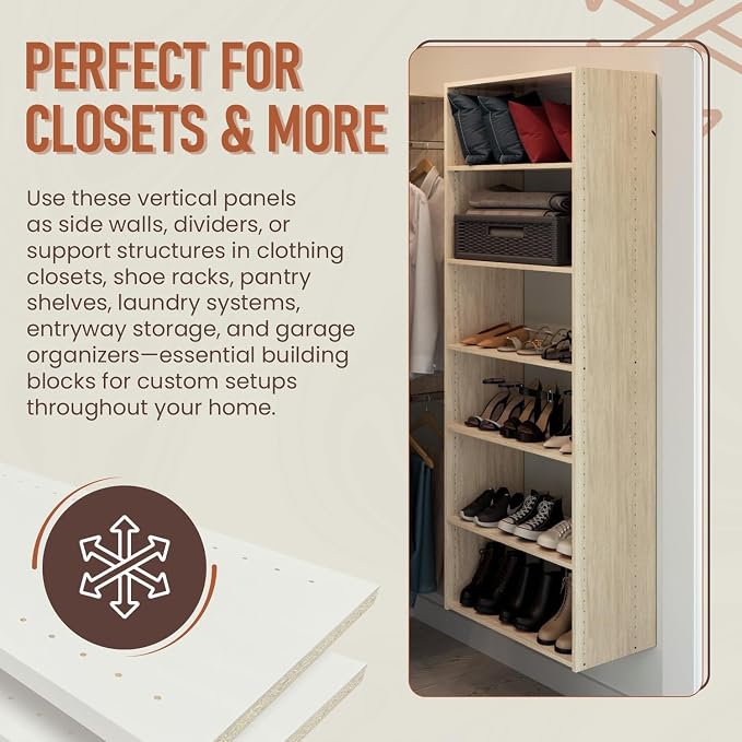 B&B HARDWARE Closet Evolution Classic Vertical Panels Up to 80 Inch – Pre-Drilled Organizer Units – Scratch Resistant Laminate, Compatible with Closet Systems & Accessories (Hardrock Maple, Pack of 2)
