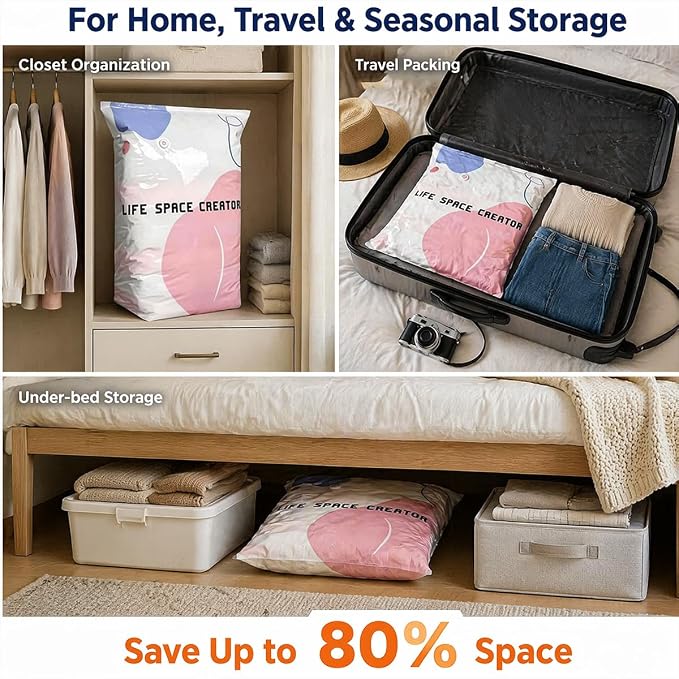 2Pcs (L/XL) No Pump Vacuum Storage Bags, Cube Compression Space Saver Bags for Clothes, Comforters, Blankets, Pillows and Bedding, Reusable Vacuum Seal Storage Bags