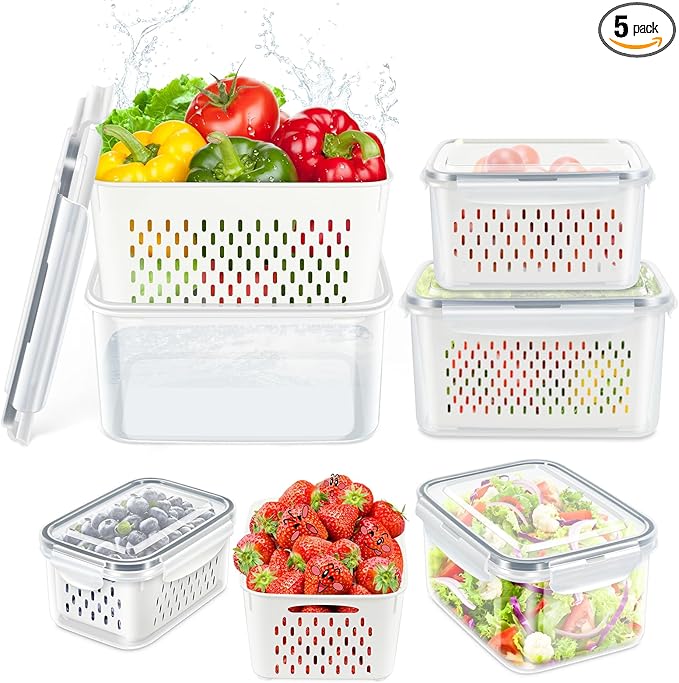 TBMAXS Fruit Storage Containers for Fridge, 10 Pieces Produce Vegetable Saver with Drain Colanders - Refrigerator Organizer for Lettuce Keepers Berry Container