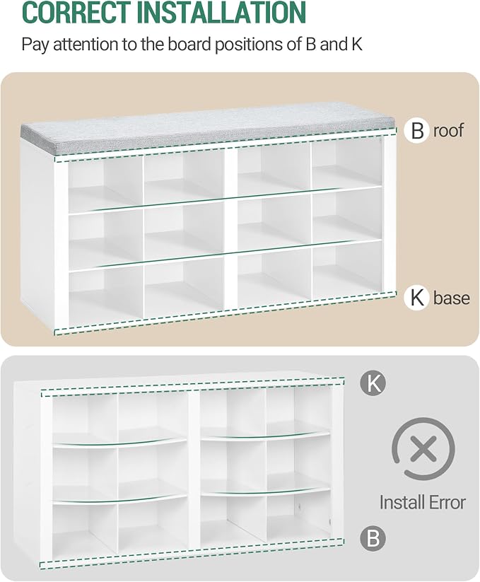 Hzuaneri Shoe Storage Bench, Entryway Shoe Rack with Cushion and Cubbies | entryway shoe rack bench cabinet with 12 cubbies and adjustable shelves for bedroom, living room, White SB19003GY
