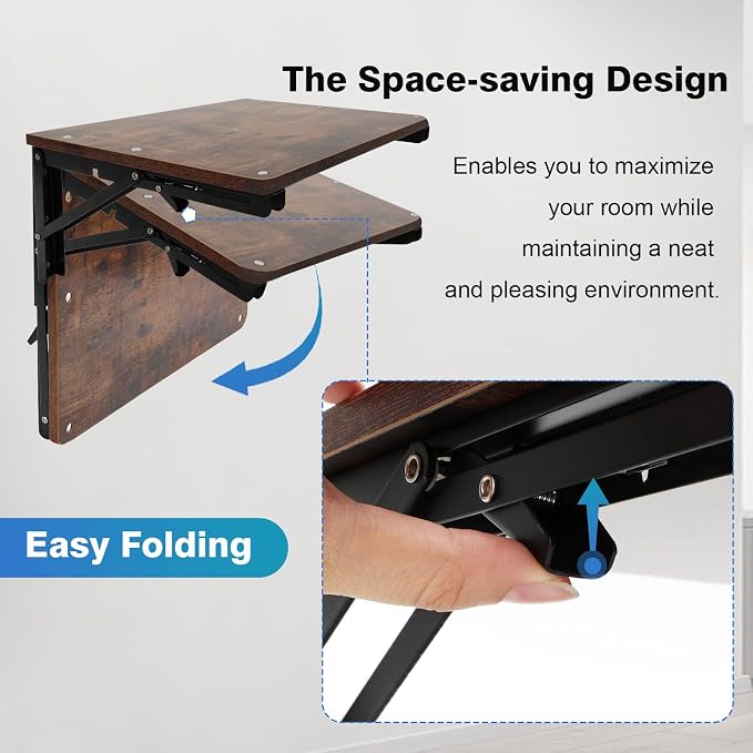 Folding Wall Desk for Small Space, 21.7Inches Wooden Floating Table | Foldable Shelf Wall Mounted for Office Living Room Bedroom, Media Projector Shelves with 2 Heavy-Duty Brackets Holds Up 80lbs