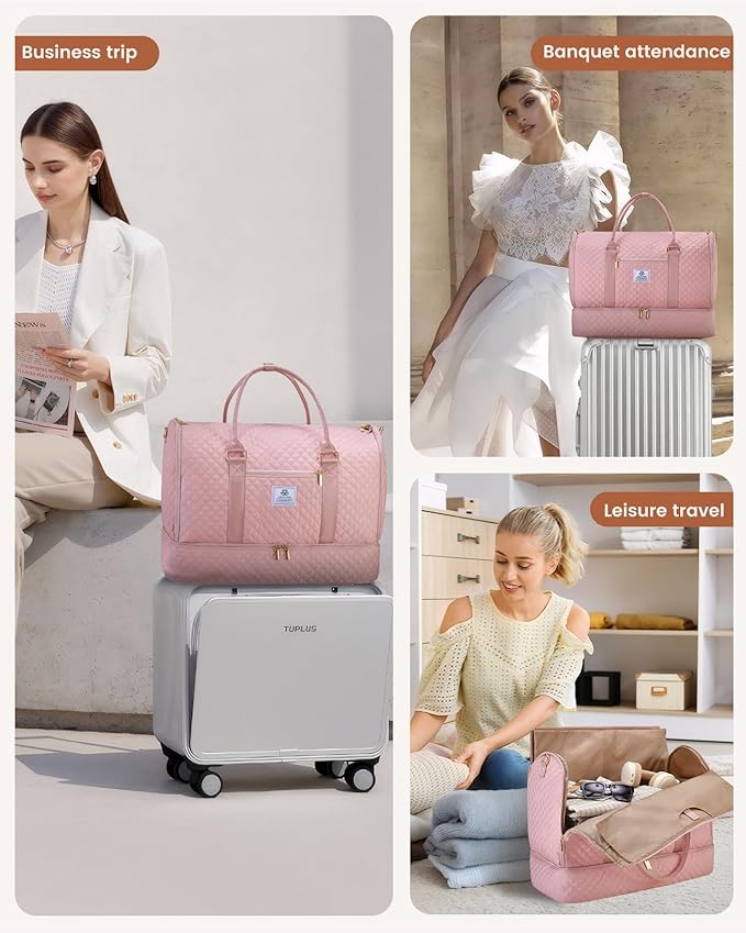 LOVEVOOK Convertible Garment Bag for Travel with Shoe Pouch, Carry On Garment Duffel Bag with Toiletry Bag, 2 in 1 Hanging Suitcase Suit Bag, Weekender Bag for Women Travel, Wedding, Pink