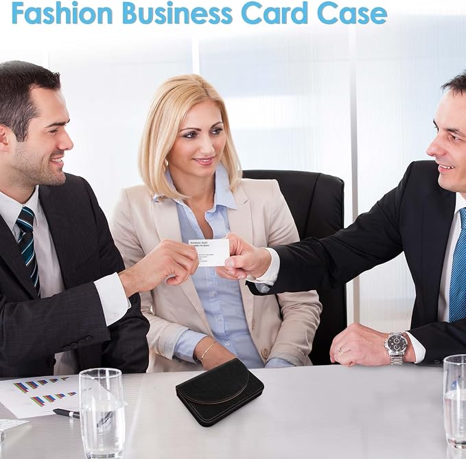 Business Card Holder，PU Leather Business Card Case Color Printing Pattern Card Holder Wallet，Pockets Magnetic Credit Card Holders for Men and Women，Black