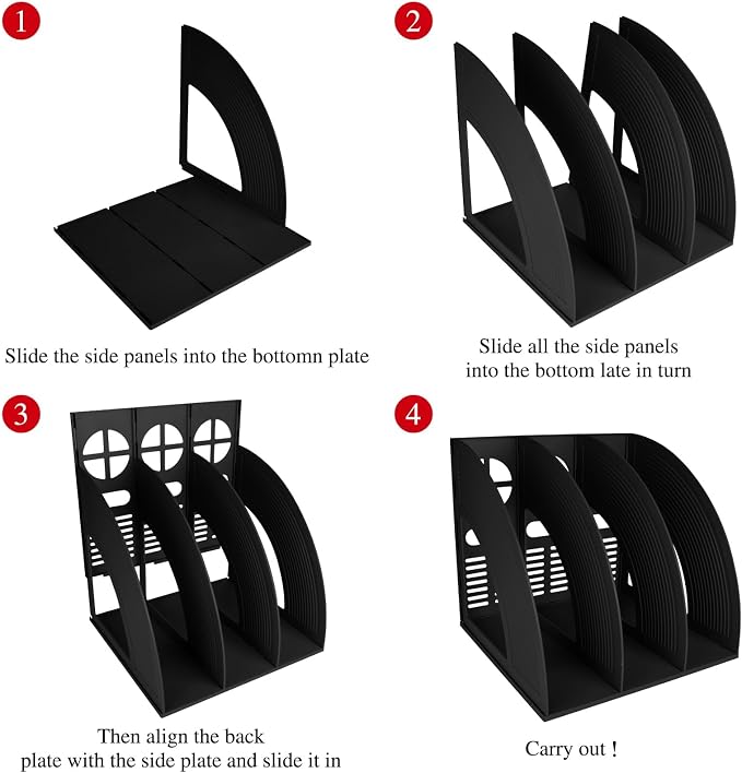 A4 File Holder Magazine File Folder Desk Organizer, 3 Vertical Compartments Bookshelf Document Divider Paper Box Bookends for Office Home Organization and Storage Racks