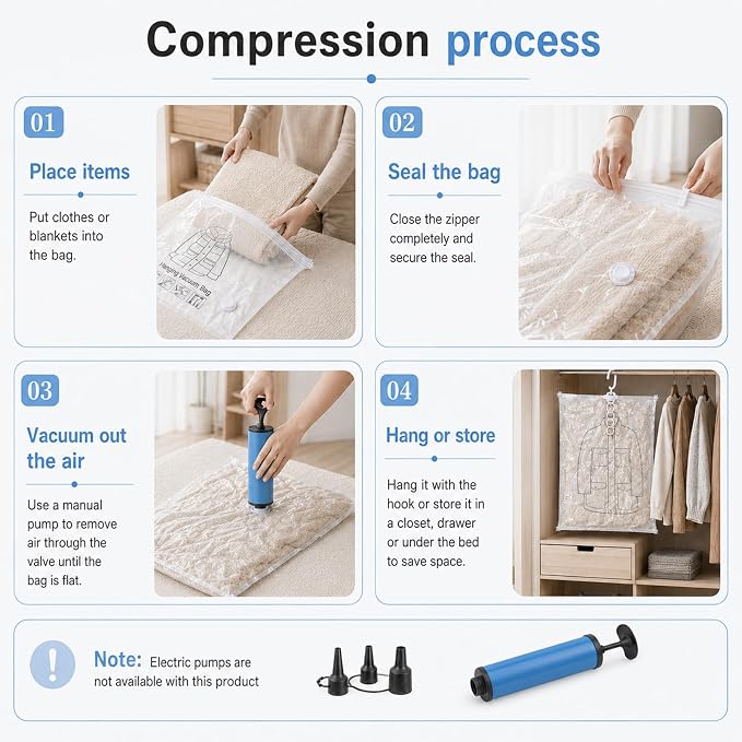 10 Pack Hanging Vacuum Sealer Storage Bags | 43.3 x 27.6 inch Space Saver Bag, Reusable Large Transparent Vacuum Seal Bags, for Clothes, Suits, Coats or Jackets, Clear