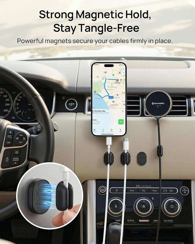 6 Pack Magnetic Cable Holder [2 in 1 Magnet & Adhesive] Cable Clips Silicone for Phone Charger, SODI Minimalist Cord Holder for Nightstand, No-Residue Adhesive Cord Organizer for Desk, Car, Office