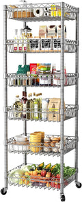 SINGAYE 6 Tier Shelf Wire Shelving Adjustable Storage Shelves Basket Rack | Adjustable Shelves with Wheels Metal Storage Unit Closet Bathroom Organizers Pantry Kitchen Garage Laundry Room Gray