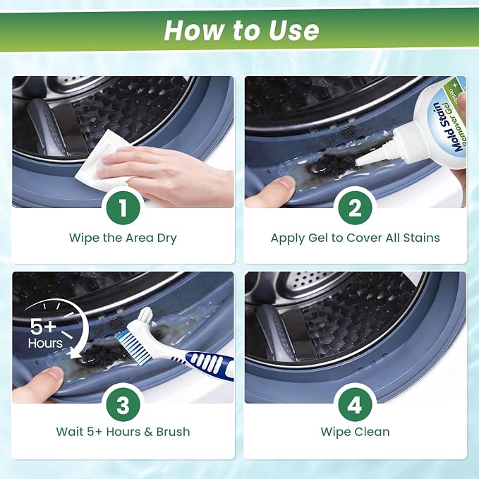 Mold-Stain Remover Gel for Washing Machine Seal & Bathroom – Low Odor Gel for Front Load Washer Gasket, Shower Grout, Caulk, Silicone Sealant, Tile & Kitchen Sink