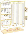 Jewelry Organizer Stand Jewelry Necklace Holder, 5-Tier Jewelry Organizers and Storage for Necklace Earring Bracelet Ring, Metal Jewelry Display Tree, Gifts Room Dorm Decor for Girls - Gold