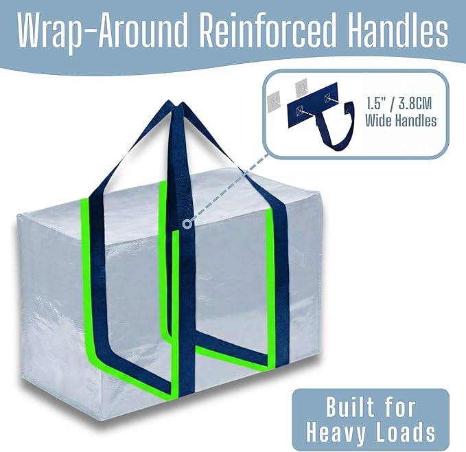 VENO 6 Pack Heavy Duty Moving Bags, Extra Large Storage Bags with Reinforced Handles & Strong Zippers, Foldable & Reusable Moving Box Alternative for Clothes & Dorm Storage