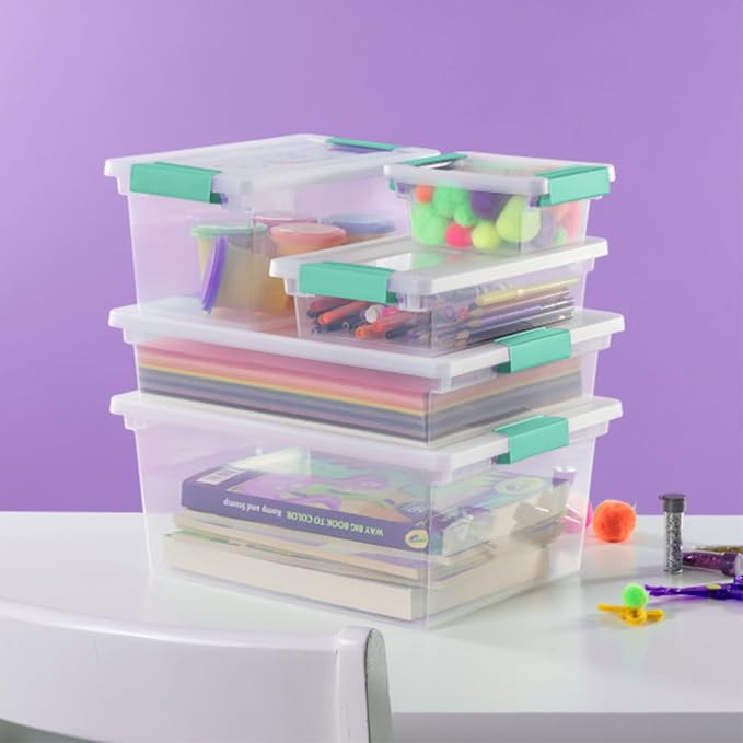 Sterilite 18-Pack Clip Box, Stackable Clear Plastic Bins with Latching Lids, Large - Writing, Arts or Crafts Supplies Storage Containers for Home, Office, Classroom and Workshop Organization