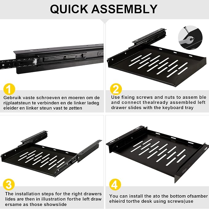 Under Desk Laptop Drawer with Air Vents, 16.3" x 12" Metal Laptop Drawer | Pull Out Under-Desktop Storage for Laptop & Accessories