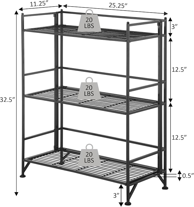 Convenience Concepts Xtra Storage Shelves - 3-Tier Wide Folding Metal Storage Shelves, Closet Organizer for Office, Laundry Room, Bedroom, Garage, Kitchen, Bathroom, Lime Green