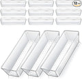 Dimeho 12 PCS Drawer Organizers Clear Plastic Vanity Drawer Dividers Kitchen Silverware Utensil Storage Desk Storage Tray for Bathroom Bedroom Office Makeup Jewelry 9 x 3 x 2 Inches