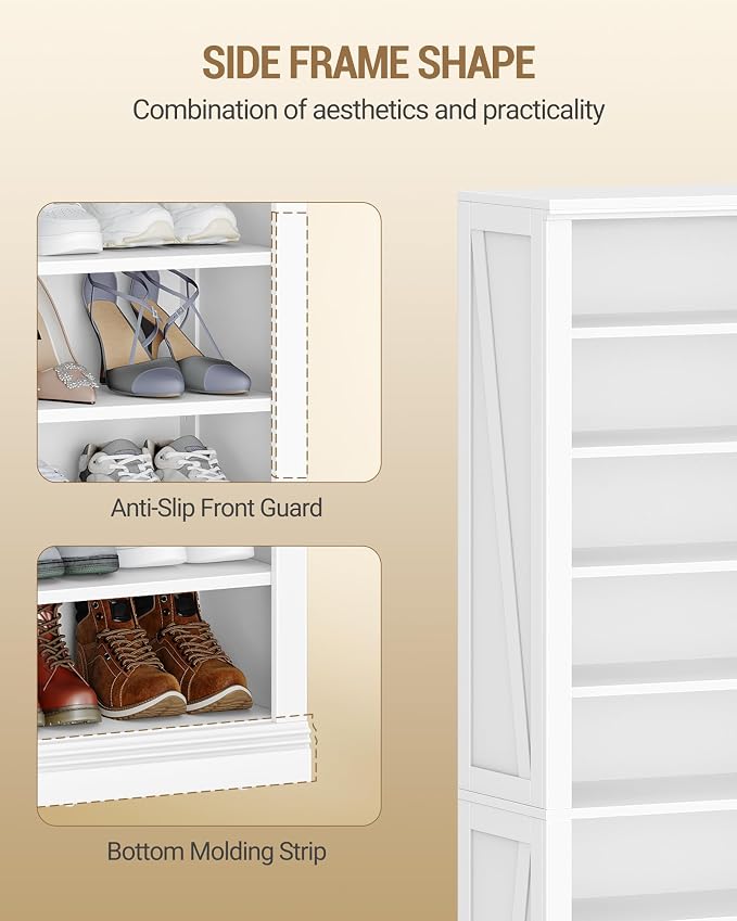 Hzuaneri Shoe Storage Cabinet,10 Tiers Farmhouse Tall Shoe Cubby Organizer | Freestanding Shoe Cabinets, Wooden Shoes Rack with Cubby, 27-30 Pairs, for Entryway, Living Room, White SR52603X