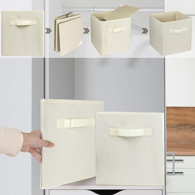 3 Pcs Storage Cubes, 10.5 Inch Collapsible Storage Bins, Fabric Foldable Bins for Organization, Durable Storage Bins for Closet, Shelves, Offices (Beige)