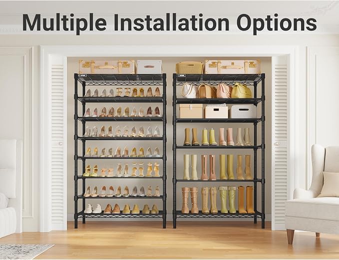 VIPEK S1 Plus Shoe Rack, 8-Tier Extra Wide Heavy Duty Shoe Organizer, Large Capacity Metal Shoe Cabinet Up to 40 Pairs, Adjustable & Detachable Shoe Storage for Entryway/Bedroom/Closet, 750 lbs Black
