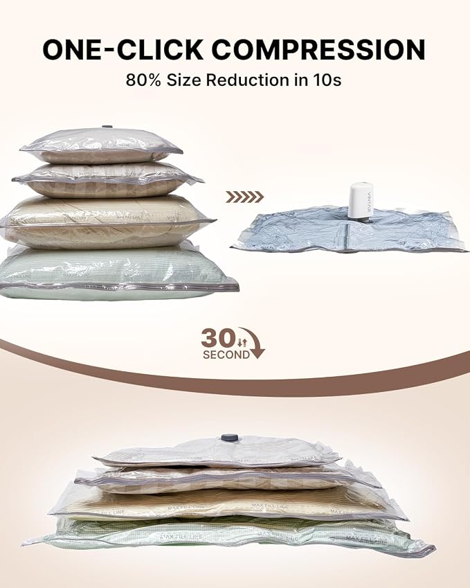 Vacuum Seal Bags for Clothing Travel with Rechargeable Cordless Pump, VINTAR 12 Pack Space Saver Vacuum Storage Bags(3J+3L+3M+3S), Compression Packing Bags for Luggage and Suitcase
