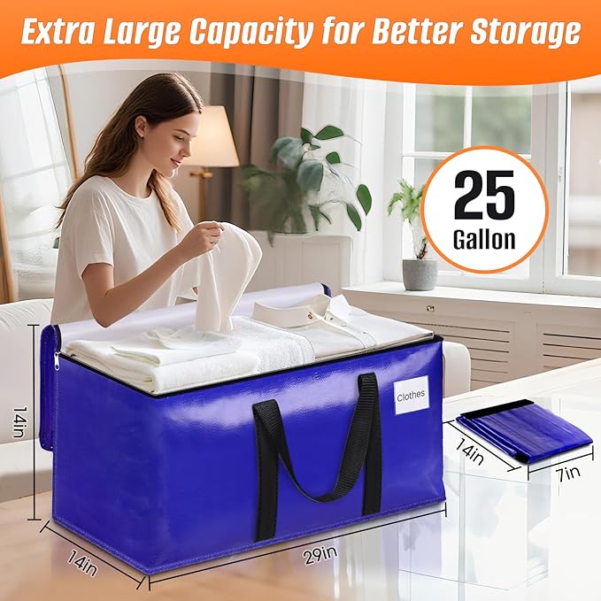 FabSpace 10-Pack Moving Bags with Backpack Straps & Carry Handles, 25 Gallons-93 L Heavy Duty Storage Totes for Space Saving, Foldable Storage Bags for College Dorm, Travel, Camping (Blue)