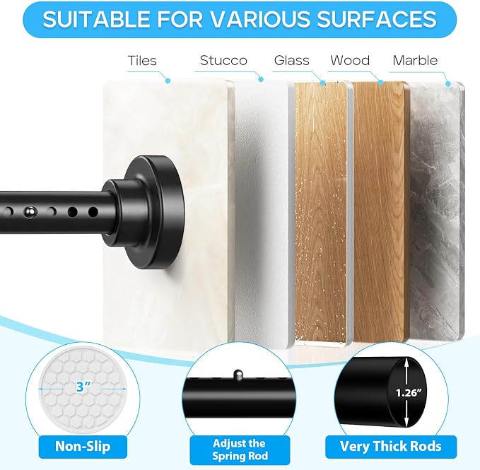Tension Curtain Rod Black Tension Rod 40 to 148 Inch Spring Curtain Rods Non Slip Tension Rods 1pcs For Windows No Drilling Adjustable Tension Rods of Curtains Window Closet Kitchen Wardrobe