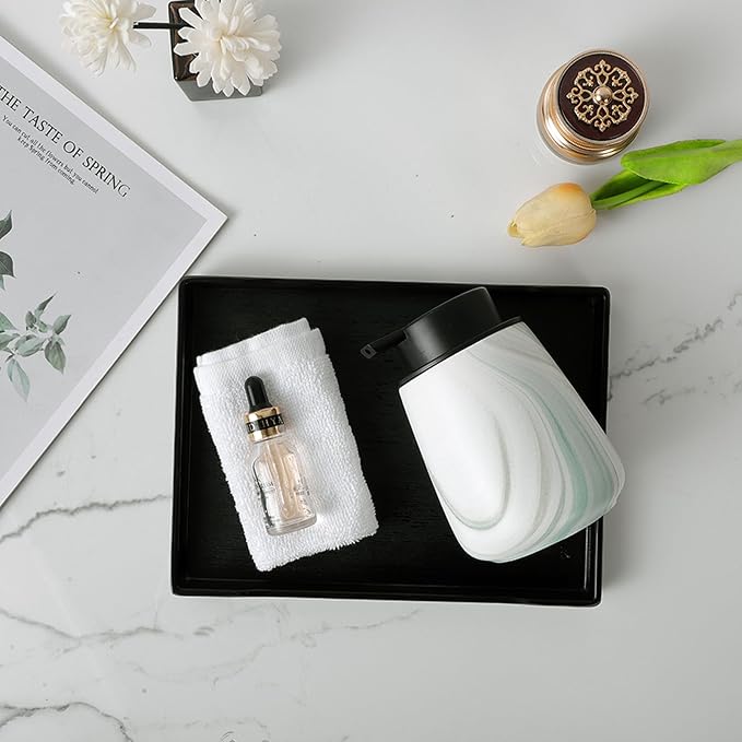 12Oz Ceramic Liquid Soap Dispenser - Modern Lotion Hand Soap Dispenser with Easy-to-Press Black Pump, Reusable and Refillable Dish Soap Dispensers for Bathroom & Kitchen, Marble Green