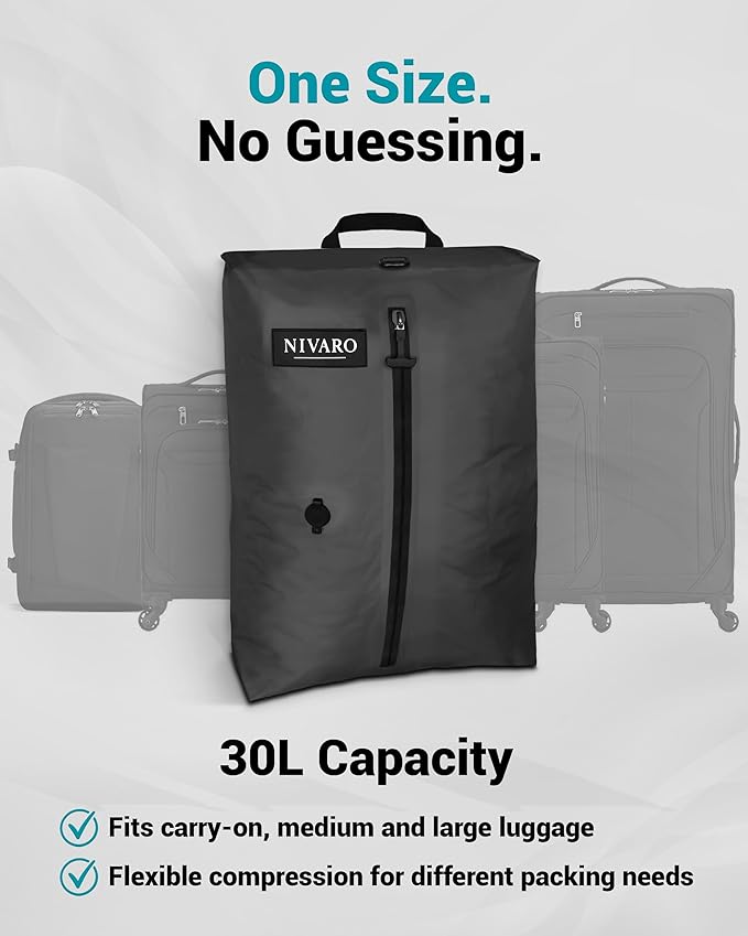 Travel Vacuum Compression Bags | Large 30L 1-Pack | Waterproof & Reusable | Space Saver Bags for Luggage | Wireless Pump Included