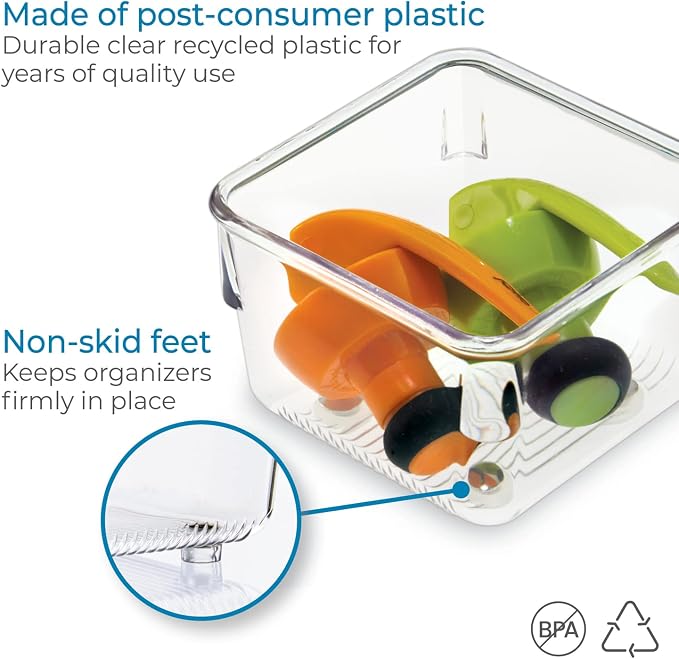 iDesign Linus Plastic Drawer Organizer, 3" x 3" x 2", Set of 2, Clear | Storage Container, For Vanity, Bathroom, Kitchen Drawers