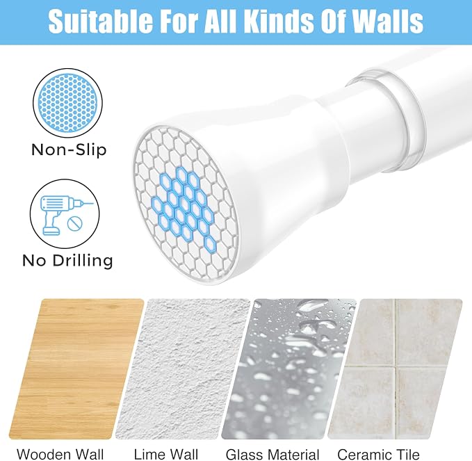AIZESI Shower Curtain Rod 30-64 Inch No Drilling Adjustable Shower Rod Never Rust & Non-Slip Tension Curtain Rod White Spring Loaded Curtain Rods for Window Bathroom Doorway Closet Cupboard