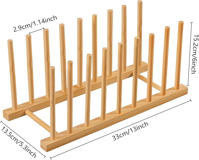 HBlife 4 Packs Heighten and Widen Bamboo Dish Drying Rack Plate Organizer | Plate Bowl Cup Book Pot Lid Cutting Board Stand, Drainer Storage Holder Organizer, For Kitchen Cabinet, 8 Slots