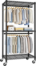 FUTASSI Heavy-Duty Portable Closet, 30"W x 14"D x 76"H, Black, Carbon Steel | Metal Rolling Clothing Rack, Closet System with Wheels and Shelves for Hanging Clothes, Portable Wardrobe Organizer Storage