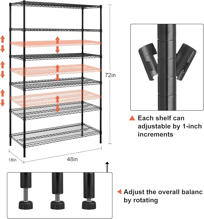 Meet perfect 6-Tier Wire Shelving Unit with Wheels, 72" H x 48" W x 18" D Heavy Duty Metal Shelf, 6000LBS Capacity Adjustable Utility Storage Rack for Garage Pantry Kitchen Warehouse