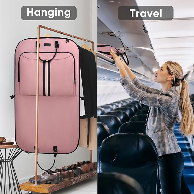 BALEINE Travel Garment Bag, Travel Suit Bag for Men, Water Resistant Carry on Garment Bag for Hanging Clothes, Garment Duffel Bag for Travel Business (Pink, 42")