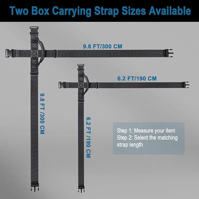 Box Carrying Strap with Handle 6.2 Feet Adjustable Straps for Battery Box Handheld Belt Carry Straps for Safely Moving and Lifting Heavy Boxes (Black, 6.2FT)