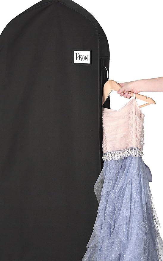 Whitmor Deluxe Dress Garment Bag, 48" Heavy Duty 3" Gusset Clothes Cover for Dresses, Gowns & Coats, Water-Repellent Polyester with ID Pocket & Full-Length Side Zipper, Black