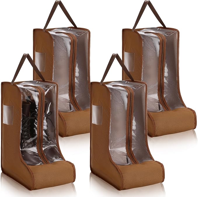 Sanwuta 4 Pcs Brown Portable Boots Bag for Cowboy Boots Tall Boot Storage Bags Portable Waterproof Protector Tools for Travel and Daily Wardrobe Shoe Cabinet and Other Home