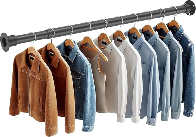 Adjustable Closet Rod 35-71 Inch - 1.3”Diameter Heavy Duty Closet Rods for Hanging Clothes - Simple Clothes Rod for Closet - Versatile Closet Poles for Hanging Clothes - Closet Bar