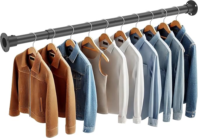 Adjustable Closet Rod 35-44 Inch - 1.3”Diameter Heavy Duty Closet Rods for Hanging Clothes - Simple Clothes Rod for Closet - Versatile Closet Poles for Hanging Clothes - Closet Bar