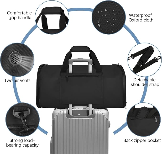 Garment Bags for Travel,50L Carry on Convertible Garment Duffle bag with Shoulder Strap,3 in 1 Hanging Suit Travel Bag with Shoulder Strap