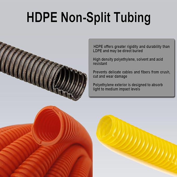 Flexible Polyethylene HDPE Non-Split Corrugated Wire Loom Tubing (Black, 1" Dia. x 100 ft)