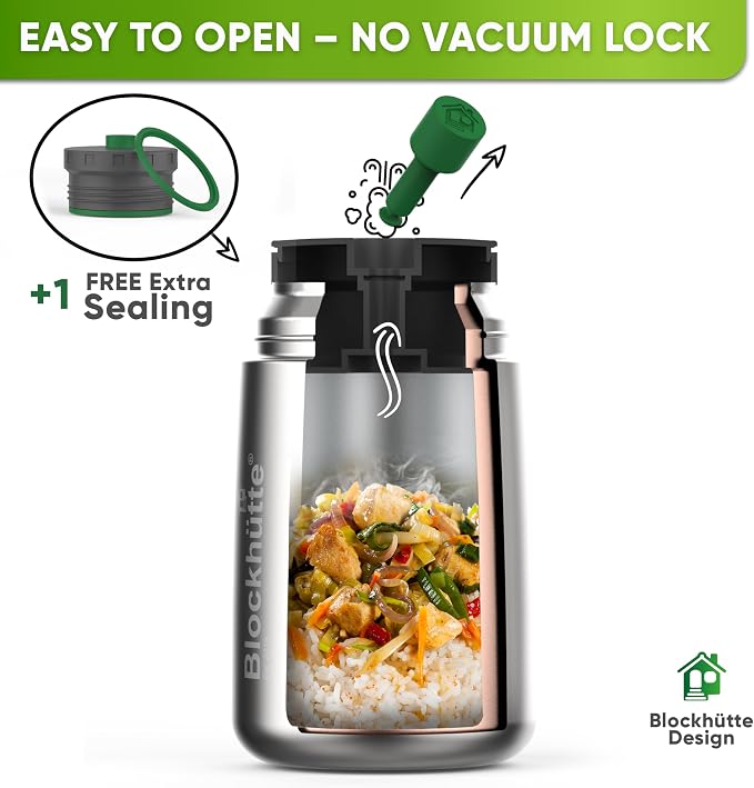 Blockhütte Soup Thermos for Adults - 34 oz Vacuum Stainless Steel Thermal Lunch Box, Leakproof Thermos for Hot Food, Wide Mouth Insulated Food Jar