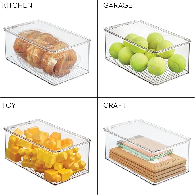 iDesign Stackable Shoe Box with Hinged-Lid, Set of 2, Clear | For Wedges or Sandals, Made in USA