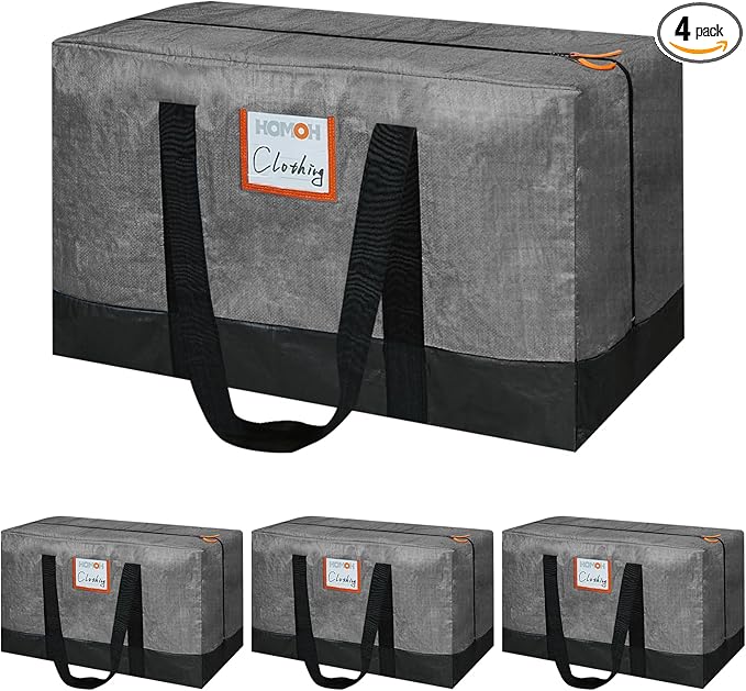 4 Pack Moving Bags Heavy Duty, 115lb Capacity Storage Bags for Clothes, Large Packing Tote with Strong Handles, Internal Compression Straps, Alternative to Moving Boxes -103L,Grey and Black