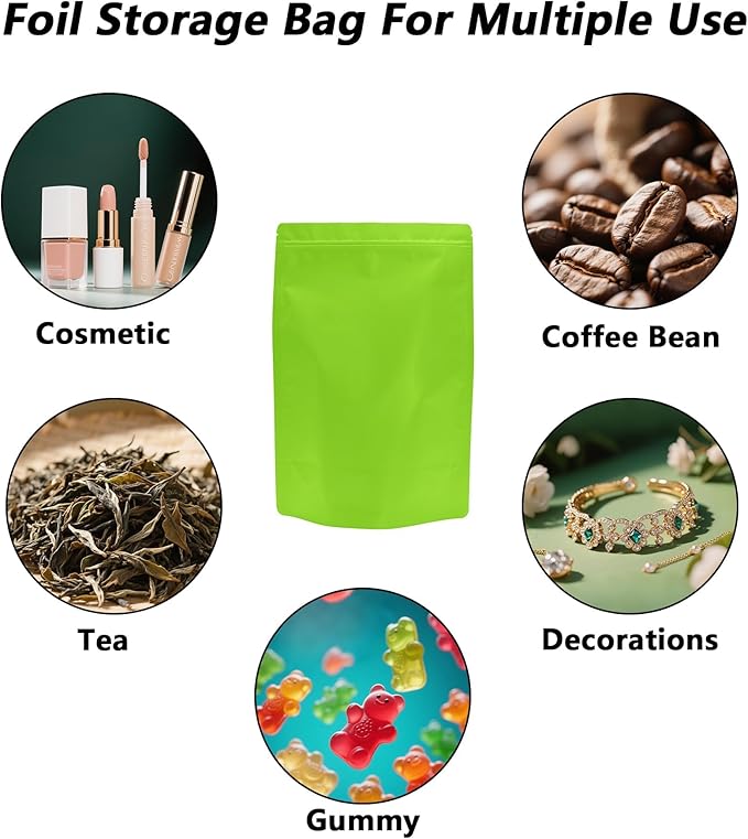 50PCS Smell Proof Resealable Pouch Bags,ULIFESTAR Aluminum Foil Flat Food Storage Bag,Sealable Pcsaging Zipper Pouches with Tear Notches for Pcsaging Lipgloss,Jewelry,etc(20*30cm/7.87*11.81",Green)