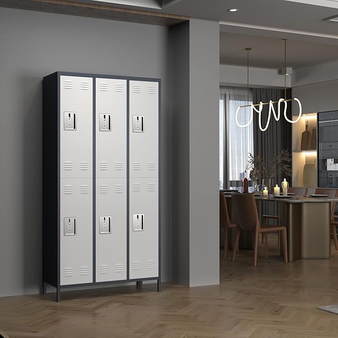 METAN Metal Locker for School Office Gym Bedroom,6 Doors Steel Storage Locker Cabinet for Employees,Industrial Storage Locker with 1 Shelves,Assembly Required,Gray+White…
